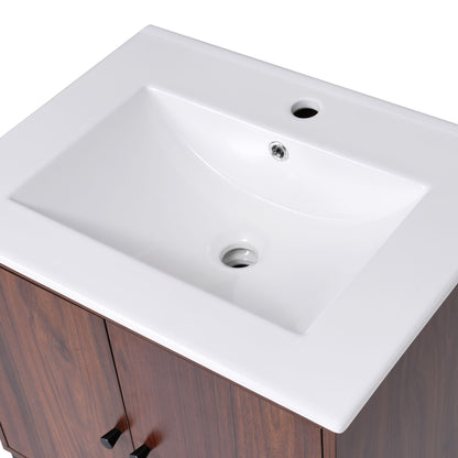 [Viedo]24" inch Walnut Finish Bathroom Vanity Cabinet