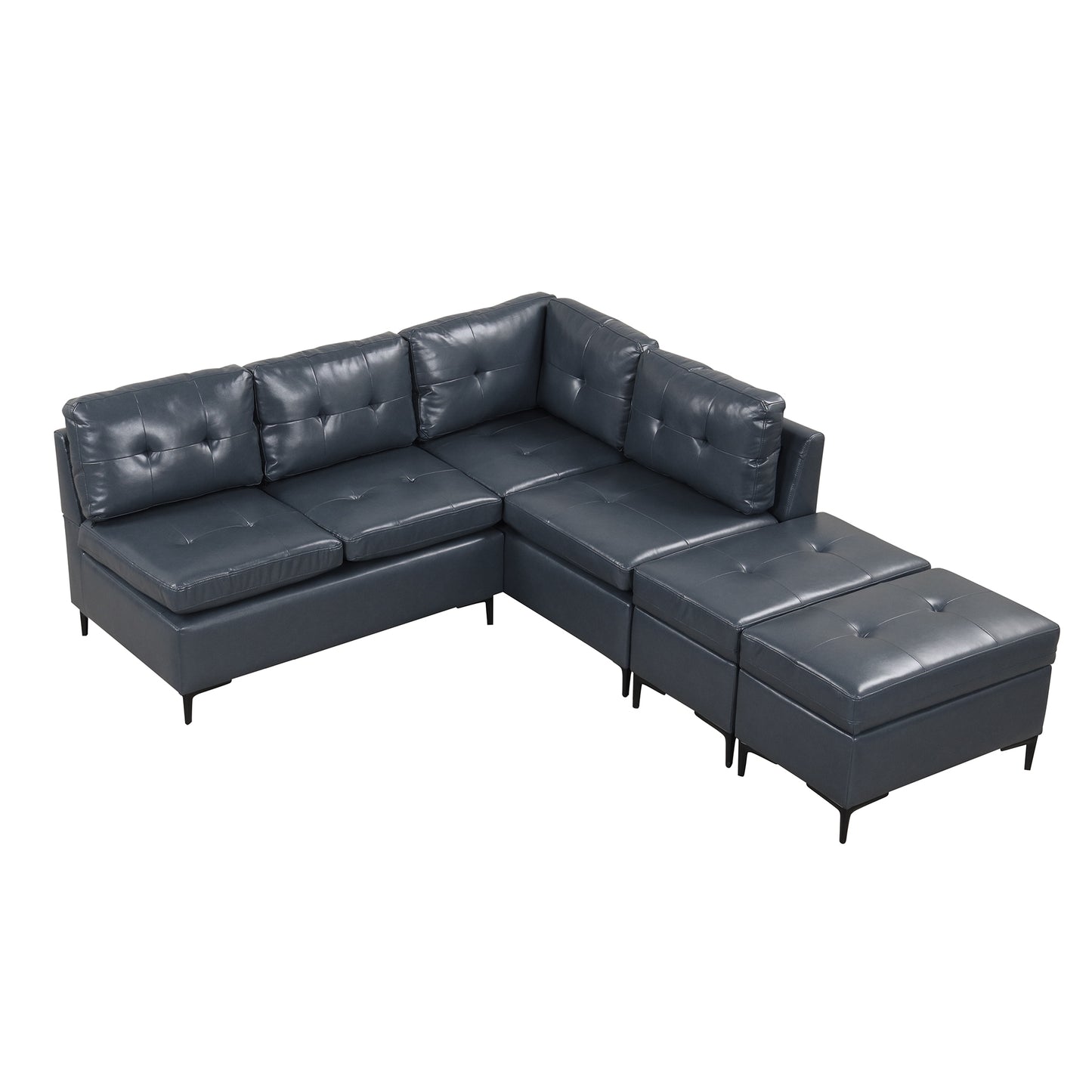 94.88" L-Shaped Corner Sofa Pu Leather Sectional Sofa Couch with Movable Storage Ottomans for Living Room, Blue