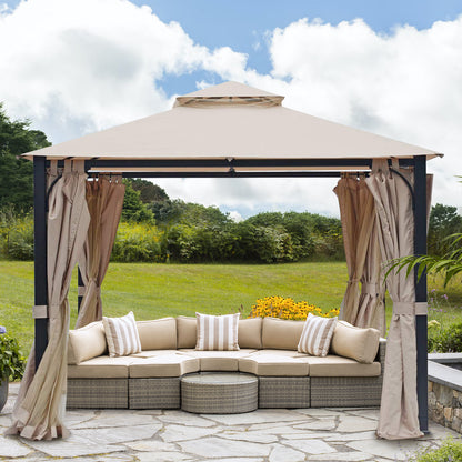10*10 FT Softtop Metal Gazebo with Mosquito Net&Sunshade Curtains
