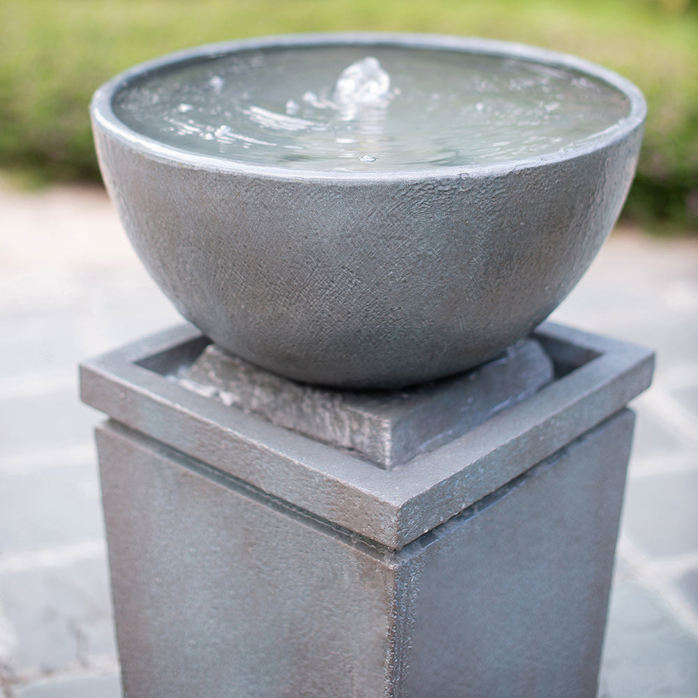 44.5" Polyresin Gray Zen Bowl Water Fountain