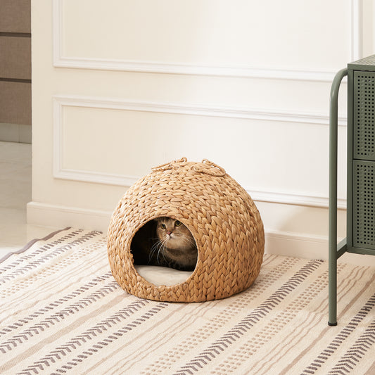 Gertrude Water Hyacinth Woven Wicker Round Cat Bed