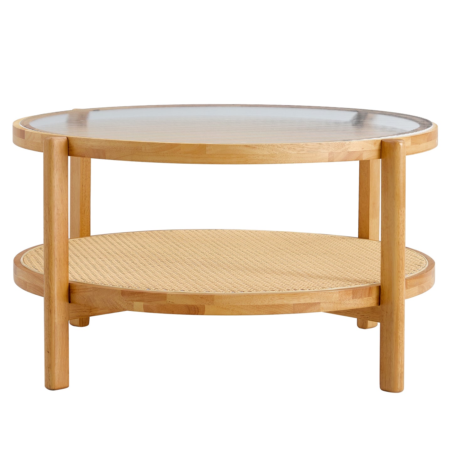 Solid Wood Rattan Tea Table: Circular, Double-Layer, Living/Dining Room - Ukerr Home