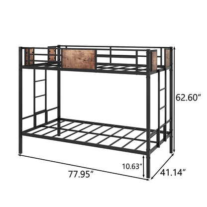 Twin Over Twin Size Metal Bunk Bed Black