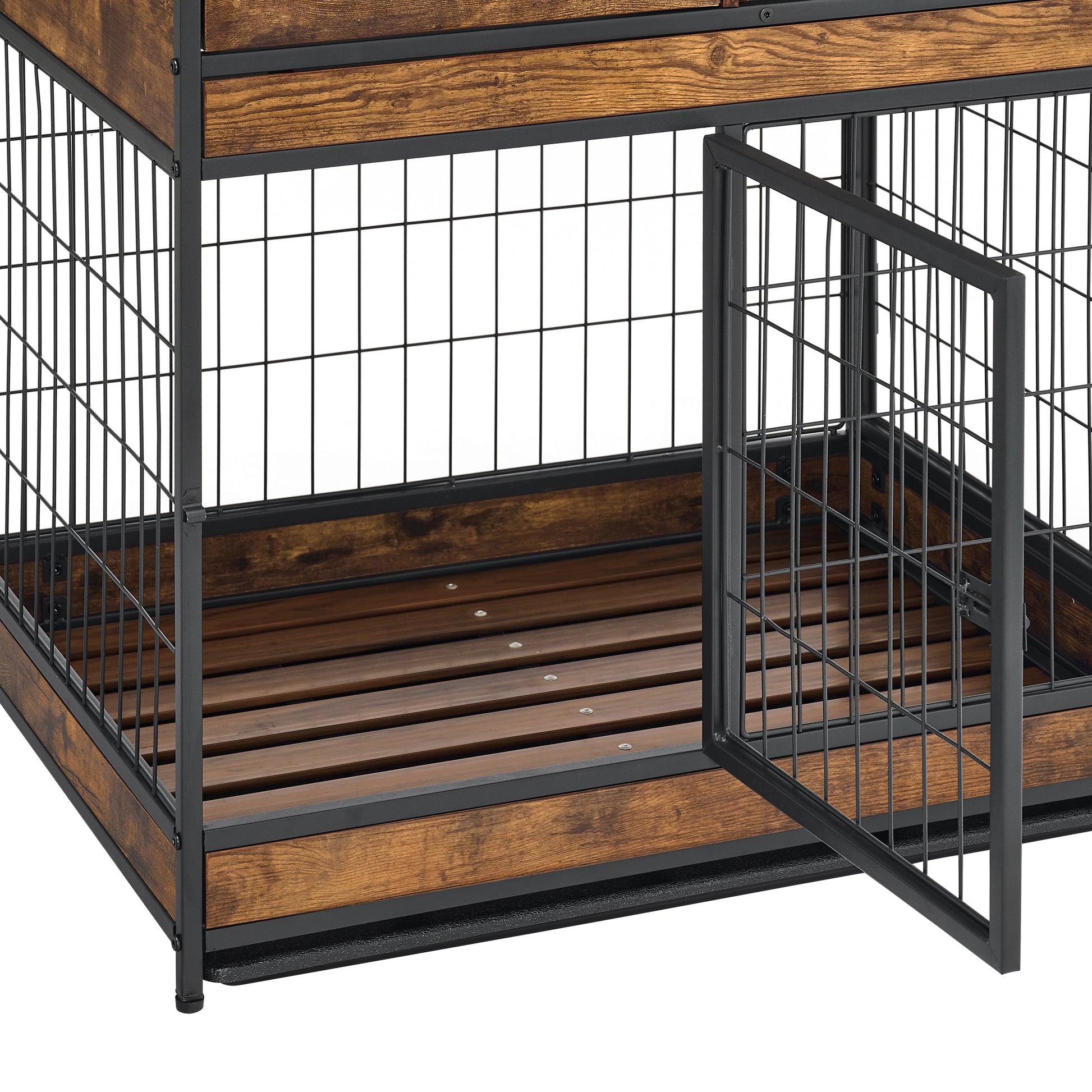 Furniture Dog Cage Crate with Double Doors (Brown) - Ukerr Home