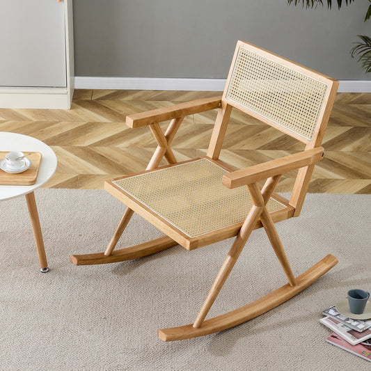 Solid wood+imitation rattan rocking chair - Ukerr Home