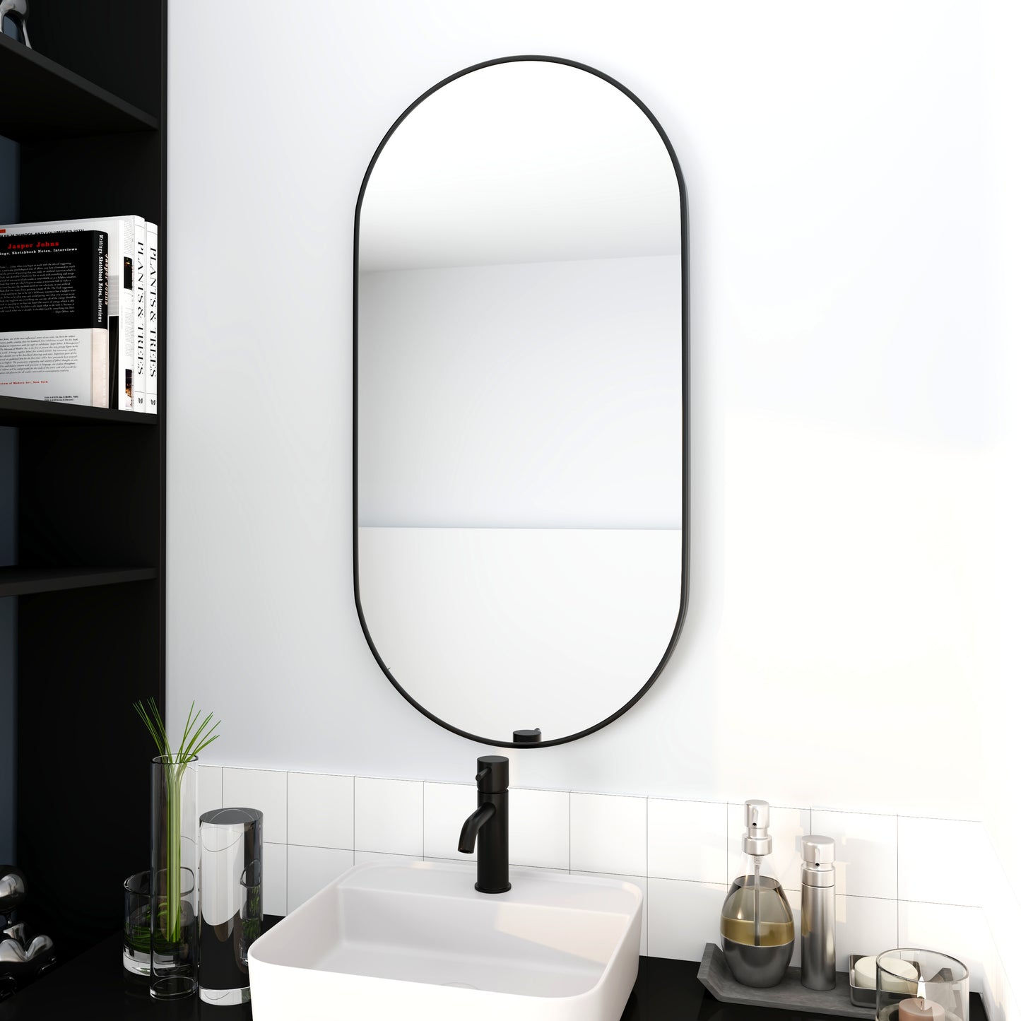 18 x 35 Inch Bathroom Mirror Black Aluminum Frame - Ukerr Home