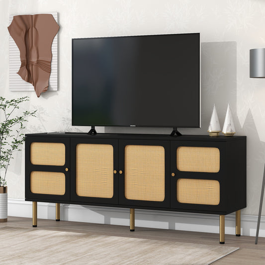 TV Stand with Rattan Door for TVs Up to 70"