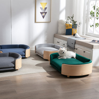 Large Velvet Pet Sofa with Solid Wood Legs, Bent Wood Back - Ukerr Home