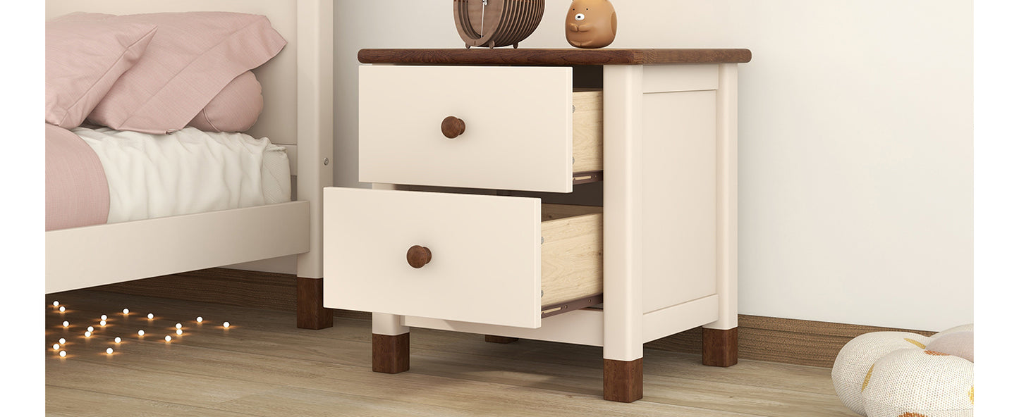 Wooden Nightstand with Two Drawers
