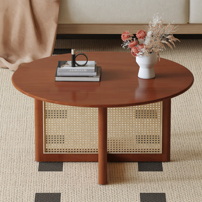 A natural and elegant deep red wooden coffee table