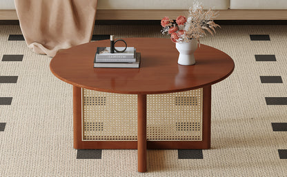 A natural and elegant deep red wooden coffee table