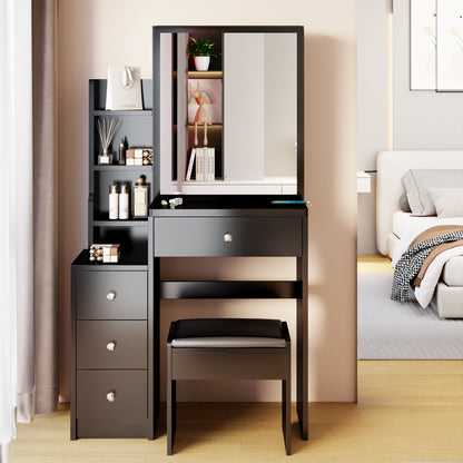 Small Space Left Bedside Cabinet Vanity Table + Cushioned Stool