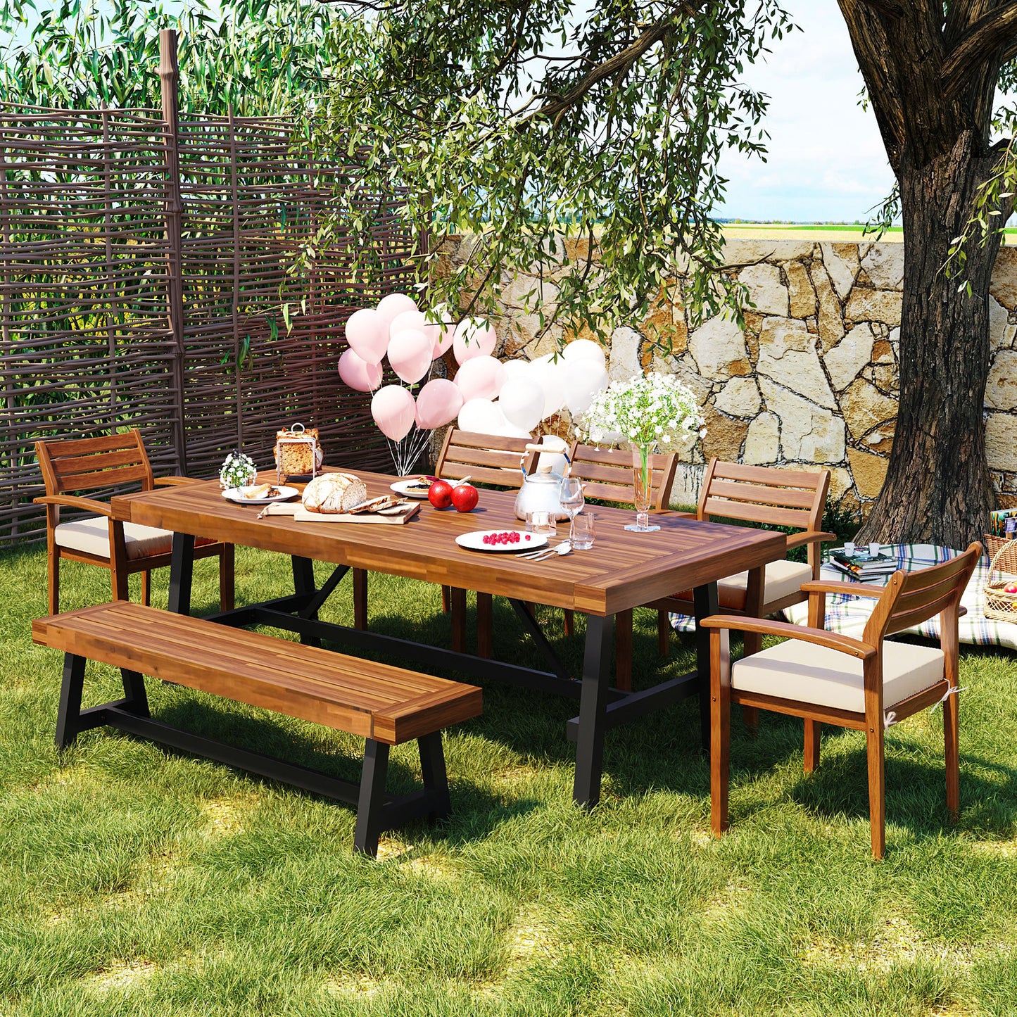 GO Outdoor Wood Dining Set For 7-8 Person