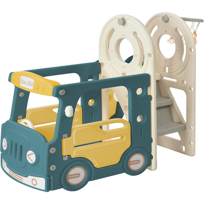 Kids Slide with Bus Play Structure and Basketball Hoop - Ukerr Home