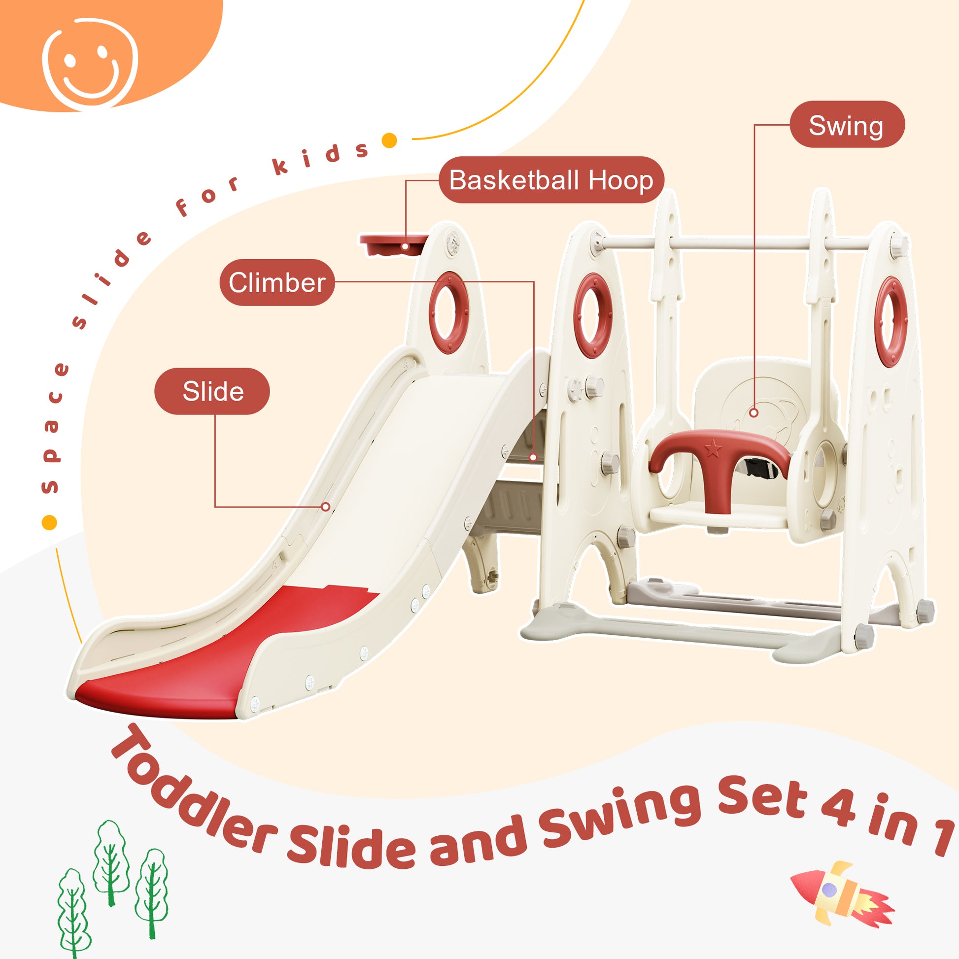 4 in 1 Toddler Slide and Swing Set - Ukerr Home
