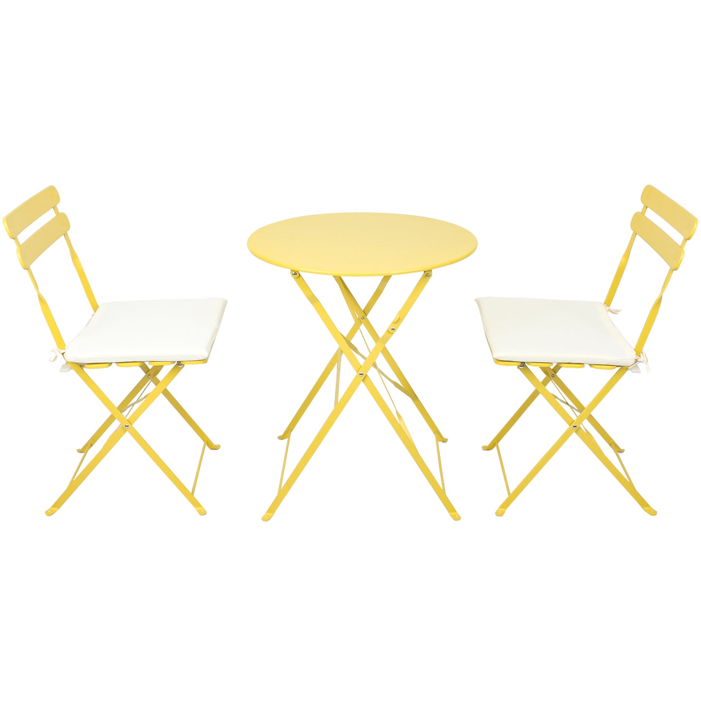 3 Pieces Patio Bistro Balcony Metail Chair Table Set-Yellow