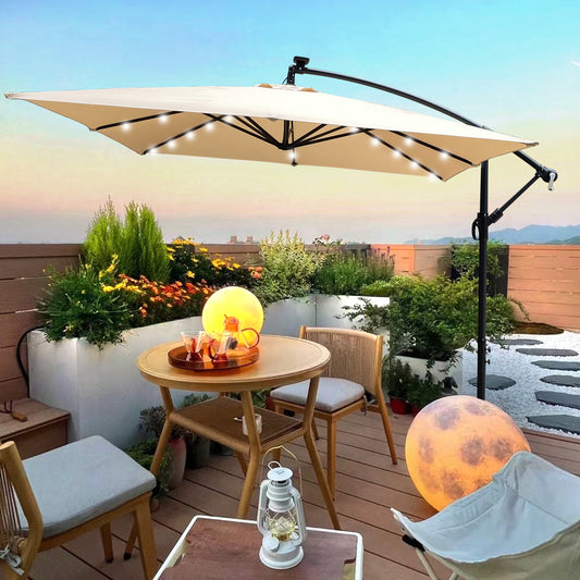 Square Outdoor Patio Umbrella with Solar Powered LED - Ukerr Home