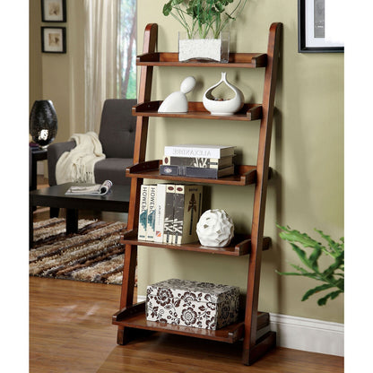 Antique Oak 1pc Ladder Shelf 5-Tier Shelf for Books