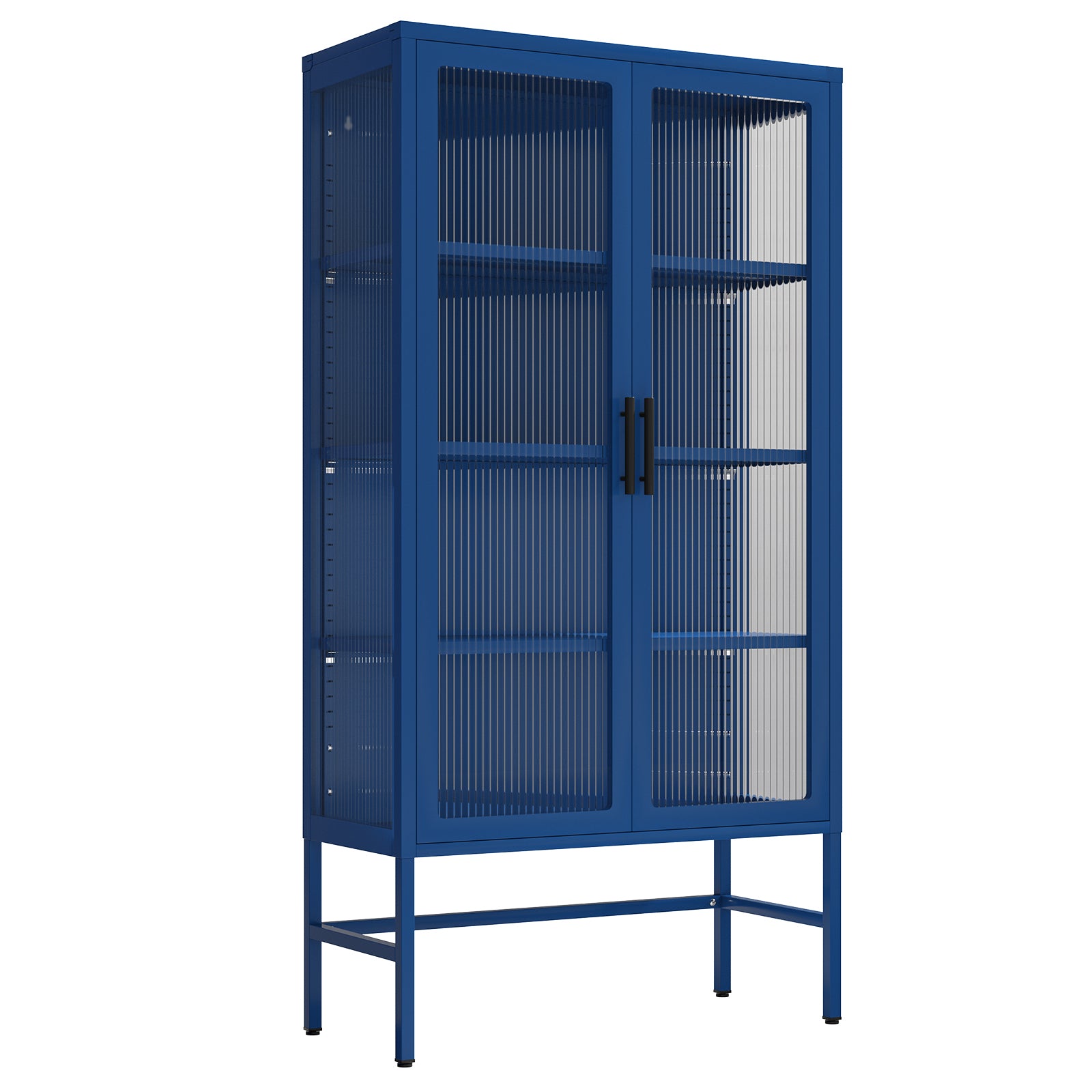 Navy Blue Double Glass Door Storage Cabinet - Ukerr Home