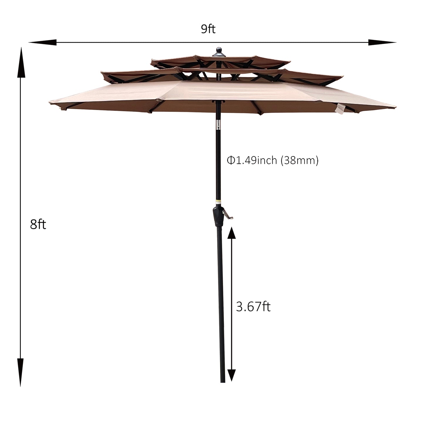9 Ft 3-Tiers Outdoor Patio Umbrella & Stand - Ukerr Home