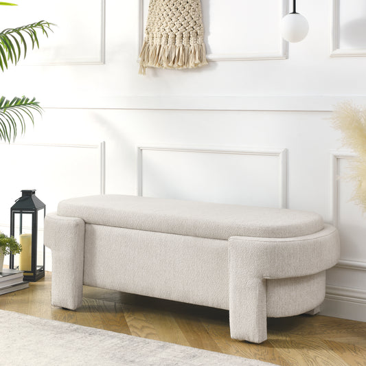 Linen Fabric Upholstered Bench with Large Storage Space