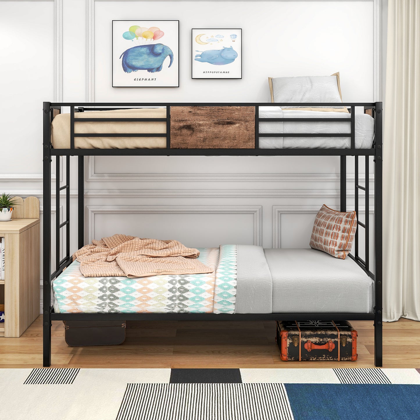 Twin Over Twin Size Metal Bunk Bed Black