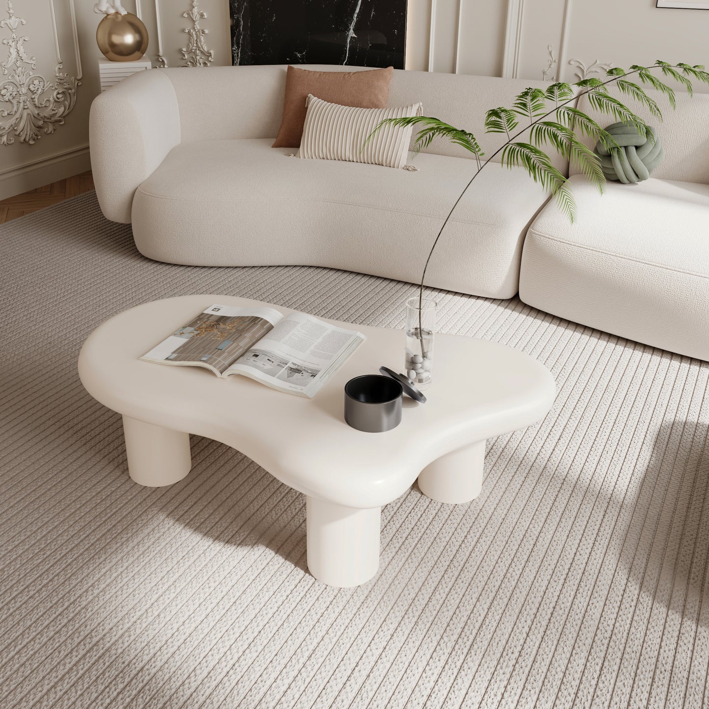 47 Inch Cream Cloud Shaped Coffee Table for Living Room
