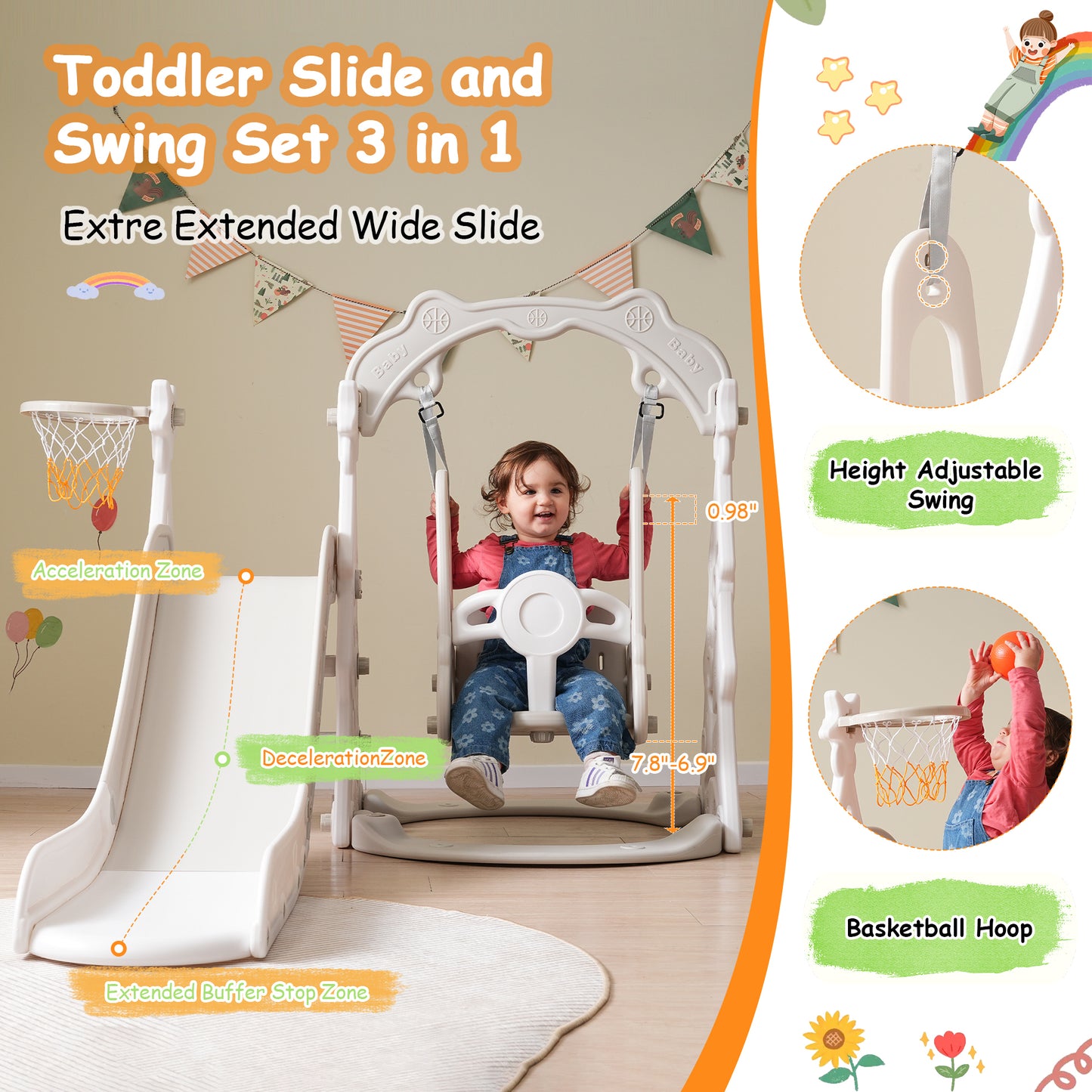 Toddler Slide and Swing Set 3 in 1 for Indoor & Outdoor - Ukerr Home