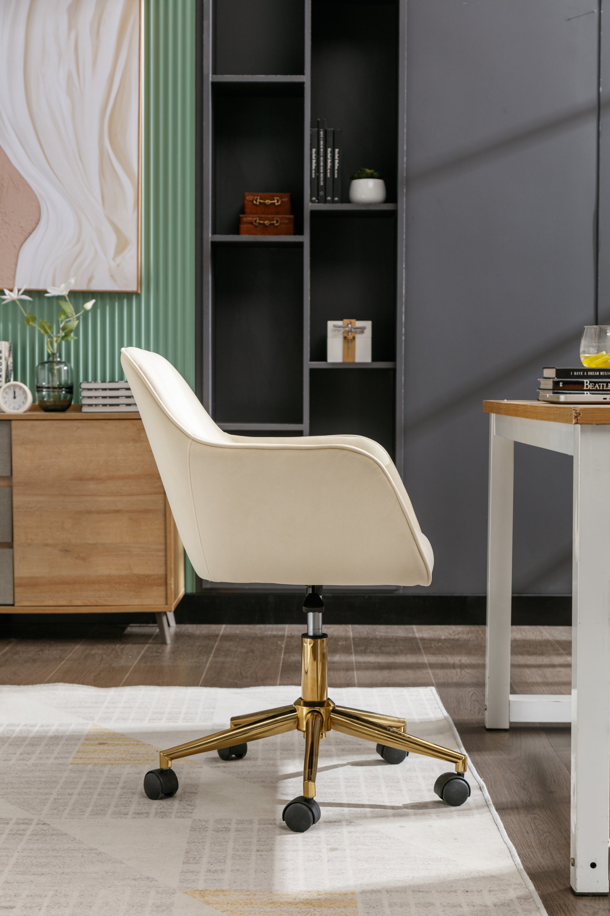 Modern Velvet Fabric Material Adjustable Height 360 revolving Home Office Chair for Indoor（Beige） - Ukerr Home