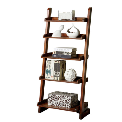 Antique Oak 1pc Ladder Shelf 5-Tier Shelf for Books