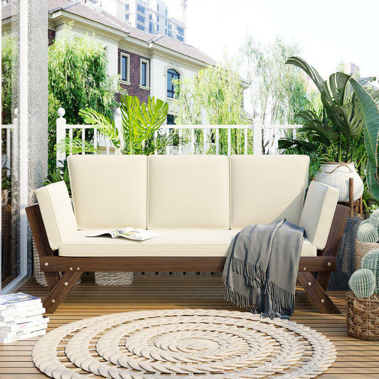 Outdoor Adjustable Patio Wooden Daybed Sofa
