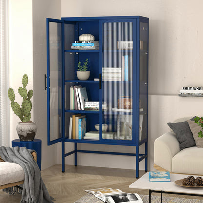 Navy Blue Double Glass Door Storage Cabinet - Ukerr Home
