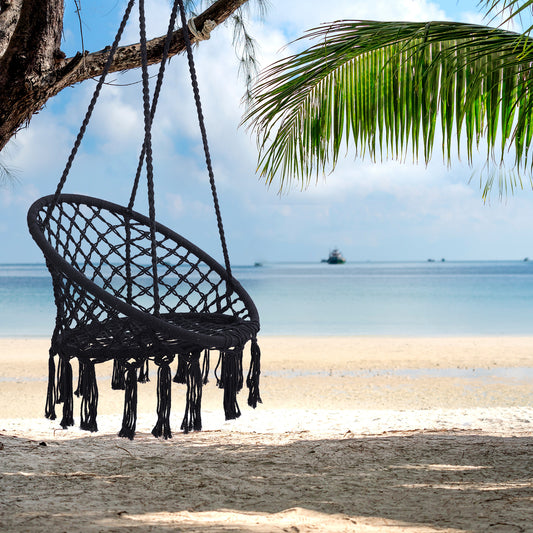 Black Macrame Swing Chair for Indoor and Outdoor Use - Ukerr Home