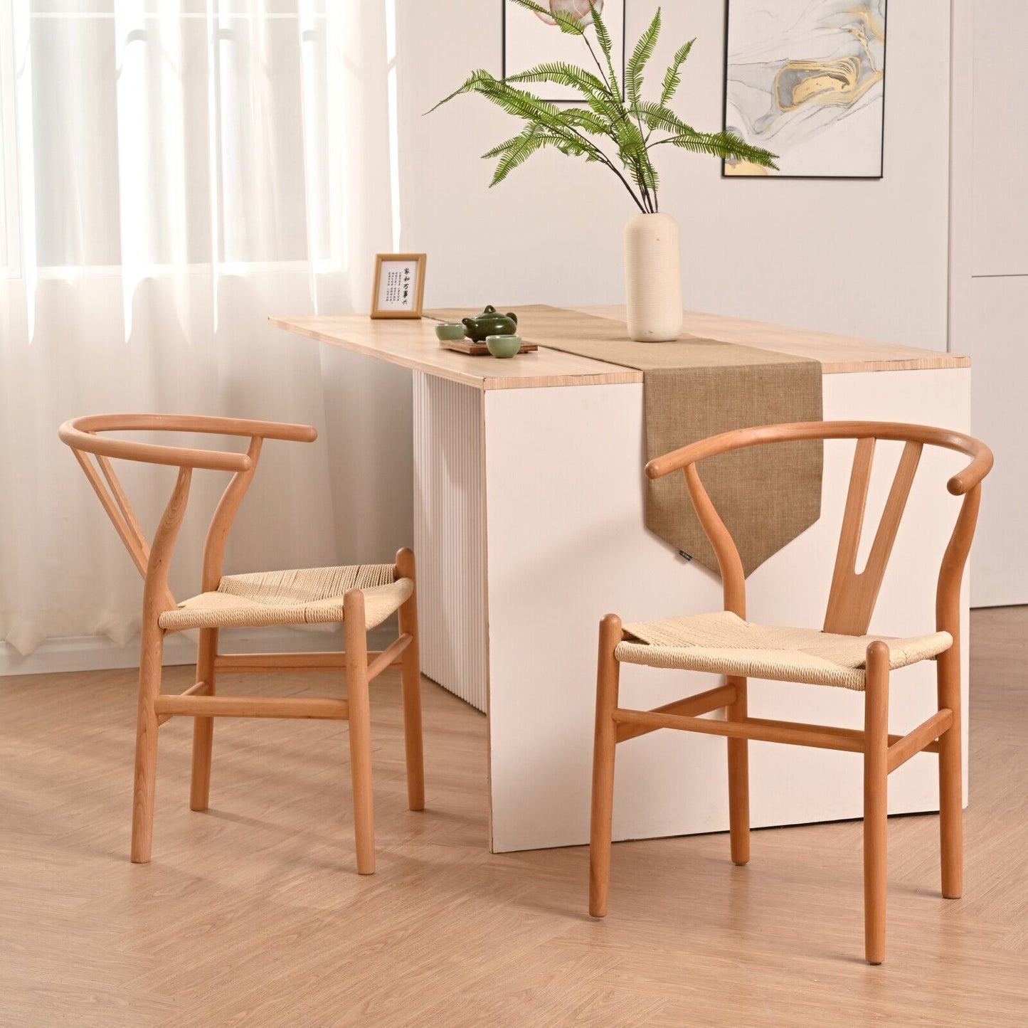 Natural Solid Wood Wishbone Design Backrest Chair