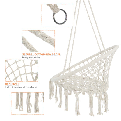 Hanging cotton rope hammock swing chair, supports up to 330 lbs - Ukerr Home