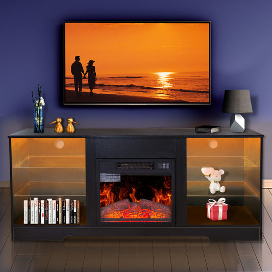 Fireplace TV Stand With 18 Inch Electric Fireplace Heater