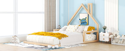 Full size wood floor bed with house-shaped headboard - Ukerr Home