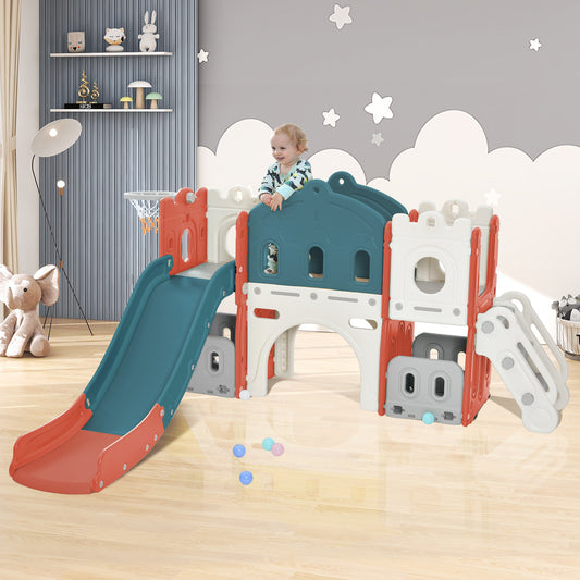Freestanding castle climber with slide and basketball hoop - Ukerr Home