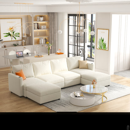 Modern Large Sectional Sofa, U-Shape Modular Sectional Couch with Storage Function