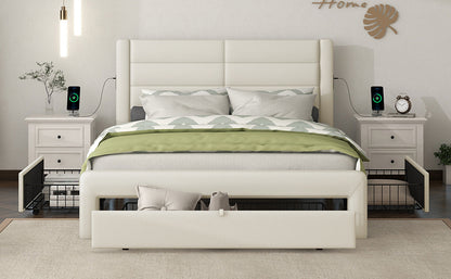 Queen Size Bed Frame with Drawers Storage