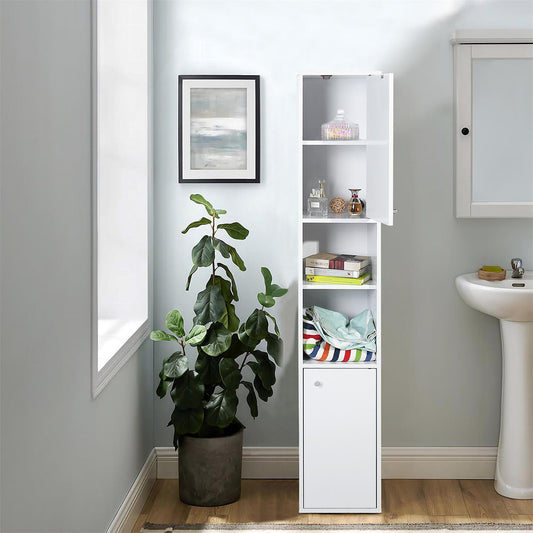 White Bathroom Storage Cabinet with Shelf Narrow Corner Organizer Floor Standing - Ukerr Home