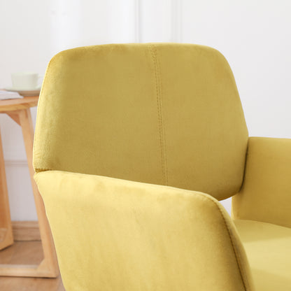 Velet Upholstered Side Dining Chair with Metal Leg(Yellow velet+Beech Wooden Printing Leg) - Ukerr Home