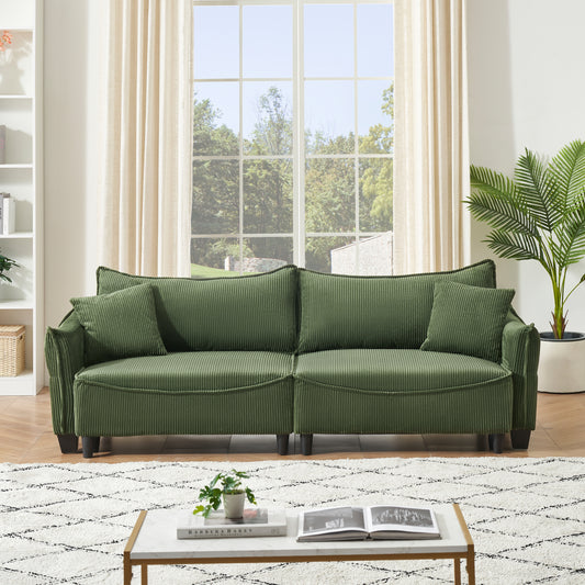 2345 green corduroy fabric, sofa can be converted into a sofa bed