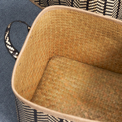 Square Palm Leaf Woven Wicker Storage Basket with Handles Set of 2 - Ukerr Home
